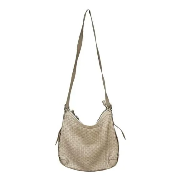 Cuoieria Florentina bone color soft leather woven pattern shoulder bag